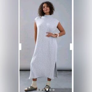 Anthropologie Saturday Sunday High Neck Grey Sleeveless Striped Sweater Dress